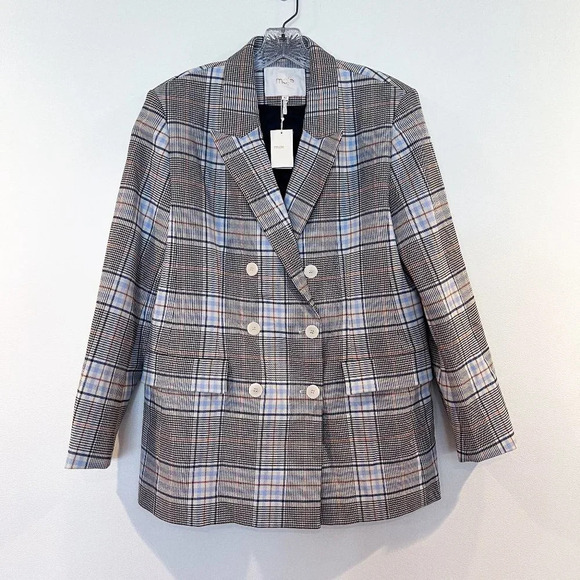 Maje Gray Plaid Academia Preppy Designer Classic Collared Blazer 42 NWT - Picture 2 of 10